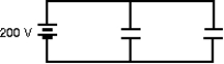 To store a total of 0.040 J of energy in the two identical capacitors shown, each should have a capacitance of: