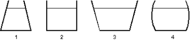 <strong>The vessels shown below all contain water to the same height. Rank them according to the pressure exerted by the water on the vessel bottoms, least to greatest. </strong> A) 1, 2, 3, 4 B) 3, 4, 2, 1 C) 1, 2, 4, 3 D) 2, 3, 4, 1 E) All pressures are the same
