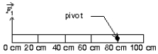 <strong>A massless meter stick on a horizontal frictionless table top is pivoted at the 80-cm mark. A force is applied perpendicularly to the end of the stick at 0 cm, as shown. A second force (not shown) is applied perpendicularly to the stick at the 100-cm end of the stick. The forces are in the plane of the table top. If the stick does not move, the force exerted by the pivot on the stick: </strong> A) must be zero B) must be in the same direction as and have magnitude C) must not be directed opposite to and have magnitude D) must not be in the same direction as and have magnitude E) must be directed opposite to and have magnitude