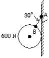 <strong>The 600-N ball shown is suspended on a string AB and rests against the frictionless vertical wall. The string makes an angle of 30 \degree with the wall. The line AB goes through the center of the ball, and the contact point with the wall is at the same vertical height as the center of the ball. The magnitude of the tension in the string is: </strong> A) 300 N B) 520 N C) 690 N D) 1200 N E) none of these