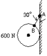 <strong>The 600-N ball shown is suspended on a string AB and rests against the frictionless vertical wall. The string makes an angle of 30 \degree with the wall. The line AB goes through the center of the ball, and the contact point with the wall is at the same vertical height as the center of the ball. The ball presses against the wall with a force of magnitude: </strong> A) 300 N B) 350 N C) 520 N D) 600 N E) 690 N