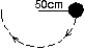 <strong>The string in the figure is 50 cm long. When the ball is released from rest, it swings along the dotted arc. How fast is it going at the lowest point in its swing? </strong> A) 2.0 m/s B) 2.2 m/s C) 3.1 m/s D) 4.4 m/s E) 6.0 m/s