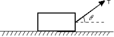 <strong>A block of mass m is pulled along a rough horizontal floor by an applied force as shown. The vertical component of the force exerted on the block by the floor is: </strong> A) mg B) mg - T cos \theta C) mg + T cos \theta D) mg - T sin \theta E) mg + T sin \theta