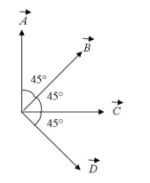 <strong>Four vectors all have the same magnitude. The angle \theta between adjacent vectors is 45 \degree as shown. The correct vector equation is: </strong> A) B) C) D) E)