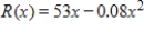 The total revenue function (in dollars) for a blender is , where x is the number of units sold. What is the average rate of change in revenue R(x) as x increases from 20 to 30 units? 