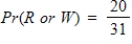 <strong>One ball is drawn at random from a bag containing 6 red R balls and 10 white W balls. What is the probability that the ball is red or white? </strong> A) B) C) D) E)