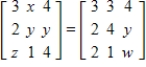 <strong>Find x, y, z and w. </strong> A) , and B) , and C) , and D) , and E) , and