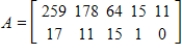 <strong>The tables below give the numbers of some species of threatened and endangered wildlife in the United States and in foreign countries in 2003. Write a matrix A that contains the number of each of these species in the United States in 2003 and a matrix B that contains the number of each of these species outside the United States in 2003. </strong> A) , B) , C) , D) , E) ,