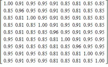 <strong>The matrix that follows represents work efficiency for workers at nine different work centers. Suppose that the work centers changes in rules cause efficiency to decrease by 0.04 at work centers 2 and 5 and to decrease by 0.01 at work center 7. Write the matrix that describes the new efficiencies. </strong> A) B) C) D) E) 