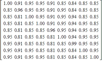 <strong>The matrix that follows represents work efficiency for workers at nine different work centers. Suppose that the work centers changes in rules cause efficiency to decrease by 0.04 at work centers 2 and 5 and to decrease by 0.01 at work center 7. Write the matrix that describes the new efficiencies. </strong> A) B) C) D) E) 