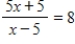 <strong>The equation in this problem leads to a linear equation. Solve for x. Because the solution to the linear equation may not be a solution to the original equation, be sure to check the solution in the original equation. </strong> A) x = 5 B) x = 15 C) x = D) x = E) no solution