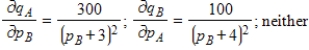 <strong>The demand functions for q<sub>A</sub> and q<sub>B</sub> units of two related products, A and B, are given by Where p<sub>A</sub> and p<sub>B</sub> are in dollars. Find the marginal demand of q<sub>A</sub> with respect to p<sub>B</sub> and the marginal demand of q<sub>B</sub> with respect to p<sub>A</sub>. Are the two goods competitive or complementary? </strong> A) B) C) D) E)