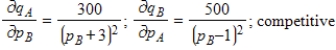 <strong>The demand functions for q<sub>A</sub> and q<sub>B</sub> units of two related products, A and B, are given by Where p<sub>A</sub> and p<sub>B</sub> are in dollars. Find the marginal demand of q<sub>A</sub> with respect to p<sub>B</sub> and the marginal demand of q<sub>B</sub> with respect to p<sub>A</sub>. Are the two goods competitive or complementary? </strong> A) B) C) D) E)