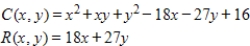 A company manufactures two products, A and B. If x is the number of thousands of units of A and y is the number of thousands of units of B, then the cost and revenue in thousands of dollars are Find the number of each type of product that should be manufactured to maximize profit. 