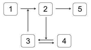 <strong>Which system is most likely to produce the stimulus-response curve shown here? In the systems shown below,the concentration of molecule 3 represents the stimulus,and the concentration of molecule 2 is the response.Molecule 1 is a substrate of molecule 3.Molecule 4 is an inactive form of molecule 3.Molecule 2 activates molecule 5.</strong> A) B) C) D) E)