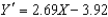 <strong>What is the slope of the following regression equation? </strong> A)3.92 B)-3.92 C)2.69 D)2.69X