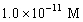 <strong>A solution of a strong base has a pH of 11.The concentration of hydronium ions in this solution is</strong> A)11 M B) C) D)