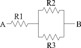 Refer to the diagram above and solve using the values provided. R1 = 50 Ω, R2 = 200 Ω, and R3 = 600 Ω, and 600 V is applied between A and B. What is the current flow through R3?