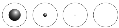 <strong>Which of the following diagrams best represents the size of the atomic nucleus relative to the size of the atom? A B C D</strong> A)A B)B C)C D)D