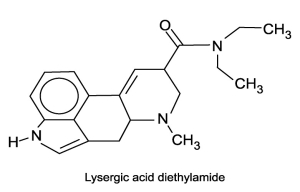 In water, does the molecule lysergic acid diethylamide act as an acid, a base, neither or both?