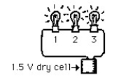 Figure E/M-1    -Refer to the identical lamps above. If the current in lamp 1 is one ampere, then the current in lamp 2 is
