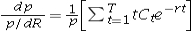 <strong>The percentage change in price (P)with respect to the continuously compounded yield of a bond maturing in T years,with cash flows of Ct at date t,t = 1,...,T is _____.</strong> A) B) C) D)