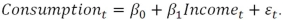 <strong>Suppose you wish to estimate the marginal effect that income has on consumption for in a time-series for a given country.The static time-series model would be specified as</strong> A) B) C) D)