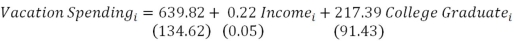 Suppose you are interested in explaining variation in Vacation Spending in a sample of 12,486 men and women and that you estimate the sample regression function (standard errors in parentheses) a)Which variable do you suspect could be responsible for heteroskedasticity in this model? Why? Explain. b)How would you use the Goldfeld-Quandt test to determine whether heteroskedasticity is present? Explain. c)Suppose you know that heteroskedasticity takes the form .How would you use Weighted Least Squares to correct for the heteroskedasticity? Explain.