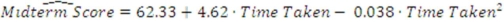 <strong>Suppose you estimate the sample regression function You should conclude that the marginal effect of time taken on midterm score is</strong> A)4.62. B)-0.038. C)4.62 - 0.038. D)4.62 - 0.076 ∙ Time Taken.
