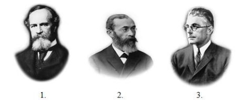 <strong>Which of the following is the correct combination of names? </strong> A)1 = Freud, 2 = Sumner, 3 = Calkins B)1 = James, 2 = Wundt, 3 = Watson C)1 = Titchener, 2 = Washburn, 3 = Sumner D)1 = James, 2 = Washburn, 3 = Skinner