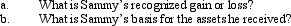 Sammy exchanges equipment used in his business in a like-kind exchange.The property exchanged is as follows:   The other party assumes the liability.  <div style=padding-top: 35px> 
