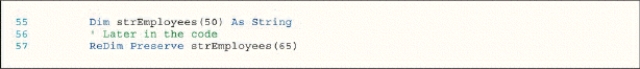 <strong>As shown in the accompanying figure,the ____ keyword will save existing data when resizing an array to a larger size. </strong> A) Preserve B) Dim C) As D) ReDim