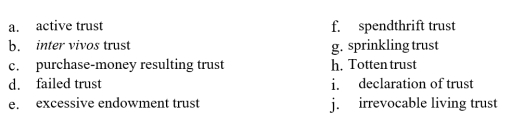MATCHING   A trust made between living persons<div style=padding-top: 35px> 