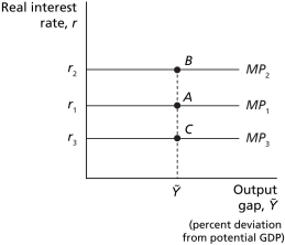 <strong>Figure 10.5 Refer to Figure 10.5.A shift from MP₁ to MP₂ will occur if</strong> A) investors decrease the short-term interest they expect in the future. B) investors decrease the term premium they require on long-term bonds. C) the default-risk premium decreases. D) the expected inflation rate decreases.