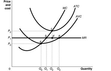 -Refer to Figure 7-11.Suppose the prevailing price is P<sub>1</sub> and the firm is currently producing its loss-minimising quantity.In the long-run equilibrium