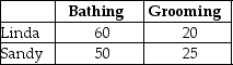 <strong>Table 9-1   Linda and Sandy own The Preppy Puppy, a dog grooming business.Table 9-1 lists the number of dogs Linda and Sandy can each bathe and groom in one week. Refer to Table 9-1.Select the statement that accurately interprets the data in the table.</strong> A)Sandy has a comparative advantage in dog grooming. B)Linda has a comparative advantage in dog grooming. C)Linda has a comparative advantage in dog grooming and dog bathing. D)Sandy has a comparative advantage in dog bathing. <div style=padding-top: 35px> 