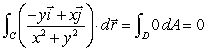 On an exam, students were asked to evaluate , where C is the circle centered at the origin of radius r: .One student wrote: Since Using Green's Theorem, . Do you agree with the student?