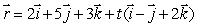 The equation parameterizes a line through the point (4, 3, 7). What is the value of t at this point?
