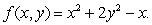 Suppose that Find the minimum value of the function f when (x,y)is constrained to lie on or inside the triangle with vertices (0,-2), (0,1), and (1,-2).Give your answer to 4 decimal places.
