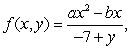 Consider the function where a, b are positive numbers.For what values of (x, y)will the function f not be defined?