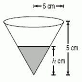 <strong>A coffee filter is in the shape of a cone, as shown below.Suppose that when it is filled with water to a height h cm, the rate at which coffee flows out the hole at the bottom is given by Volume of coffee which flows out per second = \sqrt{h} cm<sup>3</sup> / sec. Approximately how many cubic centimeters are in the slice of coffee lying below h + \Delta h and above h?</strong> A) \pi h^{3} \Delta h B) \pi h \Delta h C) \pi h^{2} \Delta h D) \pi h^{3 / 2} \Delta h