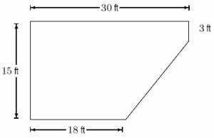 A swimming pool has shape as shown in the following figure. If the pool is 9 ft deep, how many foot-pounds does it take to pump all the water out? (Note: water weighs 62.4 pounds/ft<sup>3</sup>.)Round to the nearest whole number.