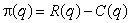 The cost C(q)(in dollars)of producing a quantity q of a certain product is shown in the graph below.Suppose that the manufacturer can sell the product for $2.50 each (regardless of how many are sold), so that the total revenue from selling a quantity q is R(q)= 2.5q.The difference is the total profit.Let be the quantity that will produce the maximum profit.What is ?