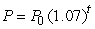 With a yearly inflation rate of 7%, prices are described by , where is the price in dollars when t = 0 and t is time in years.If = 1.3, how fast (in cents/year)are prices rising when t = 19? Round to 1 decimal place.