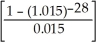 PV of 60 000: n = 3(4)= 12; i = = 0.015; FV = 60 000; I/Y = 6; P/Y = C/Y = 4 PV = 60000 = 50183.25 PVout = 80 000 + 50 183.25 = 130 183.25 = $130 183 Programmed solution: For PV<sub>IN</sub>: PMT = 7000; n = 7(4)= 28; i = 0.015; I/Y = 6; P/Y = C/Y = 4 PV<sub>IN</sub> = 7000 = 159087.02 = $159 087 Programmed solution: NPV = 159 087 - 130 183 = $28 904,accept the project.