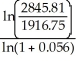 PV = 1650,i = 0.0951,n = 6 Maturity Value = 1650.00(1.0951)<sup>6</sup> = 1650.00(1.7247362)= 2845.81 Discount: FV = 2845.81,PV = 1916.75,i = 0.112 ÷ 2 = 0.056 n = = = = 7.253253 The discount date is 7.253253 × 6 = 43.52 months before the due date.