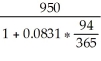 Due date is 213 days after February 2,2014,i.e.,September 3,2014. Interest period is June 1 - September 3,i.e.,94 days. S = 950.00; r = 0.0831; t = P = = = $930.09