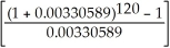 PMT = 1000.00; n = 10(12)= 120; i = = 2% = 0.02; c = = ; I/Y = 4; P/Y = 12; C/Y = 2 p = - 1 = 0.00330589 FV = 100 = $146994.41 Programmed solution:
