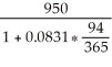Due date is 213 days after February 2, 2014, i.e., September 3, 2014. Interest period is June 1 - September 3, i.e., 94 days. S = 950.00; r = 0.0831; t = P = = = $930.09