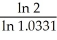 PV = 1, FV = 2, i = 0.0662÷2 = 0.0331 n = = = = 21.28569 The number of years = = 10.64 years